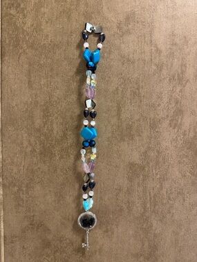 Crystal Nostalgic HangCharm (Smoky Quartz, Amethyst, Black Iridescent Shell)